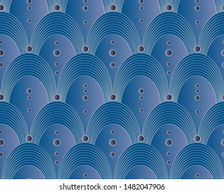 fantasy arcs and beads strings seamless pattern in blue white shades