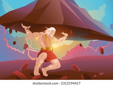 Fantasy Art Illustration von Hanuman Auftrieb Dronagiri Berg, Indischer Gott der Hindu, Vektorgrafik