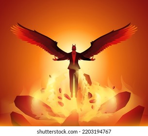 Fantasy art illustration of Lucifer with glowing fire, vector illustration