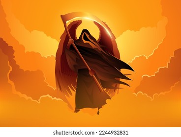 Fantasy art vector illustration of Azrael the angel of death, grim reaper