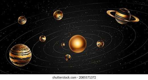Fantasy artwork solar system. Stock vector 3d illustration.