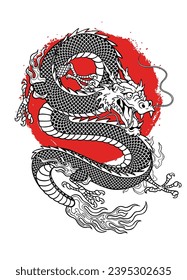 Fantasy Asian Dragon Illustration With Oriental Element Hand Drawn