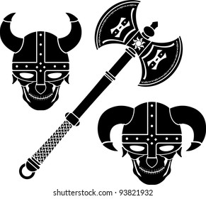 fantasy axe and helmets. vector illustration