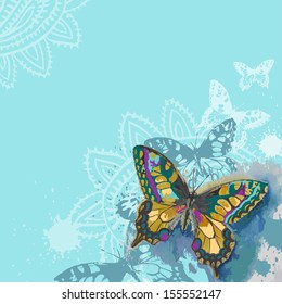 Fantasy backdrop with hand drawn butterfly