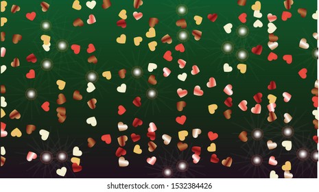 Fantasy Background with Confetti of Hearts Glitter Particles. St. Valentine Day. Holiday pattern. Light Spots. Explosion of Confetti. Glitter Vector Illustration. Design for Invitation.