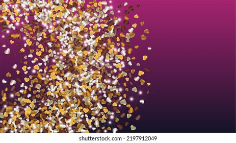 Fantasy Background with Confetti of Hearts Glitter Particles. St. Valentine Day. Christmas pattern. Light Spots. Explosion of Confetti. Glitter Vector Illustration. Design for Poster.