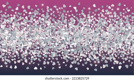 Fantasy Background with Confetti of Hearts Glitter Particles. St. Valentine Day. Christmas pattern. Light Spots. Explosion of Confetti. Glitter Vector Illustration. Design for Banner.