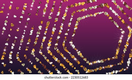 Fondo de fantasía con confetti de partículas de brillo cardíaco. Día de San Valentín. Patrón de Año Nuevo. Puntos de luz. Explosión de Confetti. Ilustración del vector de brillo. Diseño para Web.