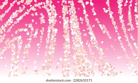 Fantasy Background with Confetti of Hearts Glitter Particles. St. Valentine Day. Party pattern. Light Spots. Explosion of Confetti. Glitter Vector Illustration. Design for Magazine.