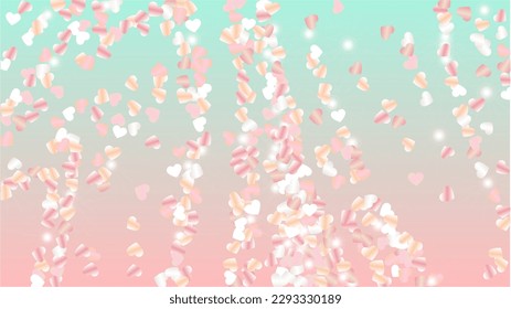 Fantasy Background with Confetti of Hearts Glitter Particles. St. Valentine Day. Party pattern. Light Spots. Explosion of Confetti. Glitter Vector Illustration. Design for Template.