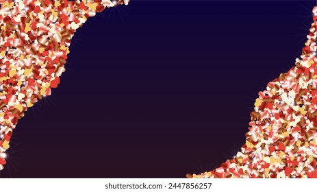 Fantasy Hintergrund mit Konfetti der Herzen Glitzer Partikel. In: St. Valentine Day. Festliche Musik. Lichtpunkte. Explosion von Konfetti. Glitzer-Vektorillustration. Design für Werbung.