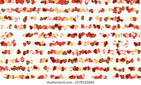 Fantasy Background with Confetti of Hearts Glitter Particles. St. Valentine Day. Party pattern. Light Spots. Explosion of Confetti. Glitter Vector Illustration. Design for Flyer.