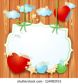 Fantasy background with custom label and hearts, vector