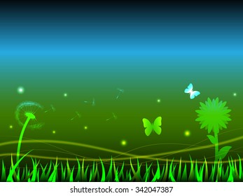 Fantasy background with flowers and butterfly