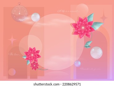 Fantasy background. Magic banner with place for text. Spiritual Sacred Geometry; Spheres and lotuses. Yoga, meditation and relaxation.