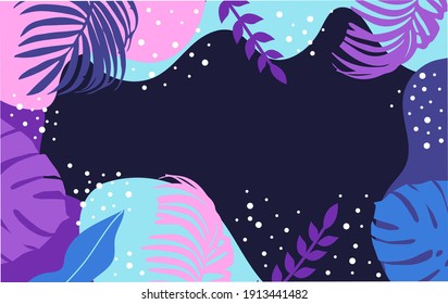 fantasy background with palm and monstera leaves. 