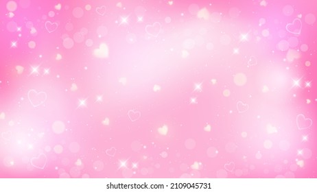 Fantasy background. Pattern in pastel colors. Pink sky with stars and hearts. Vector