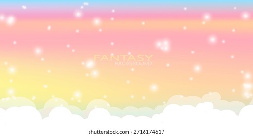 Fantasy background of pink magic sky in sparkling stars. Vector illustration for children showcase