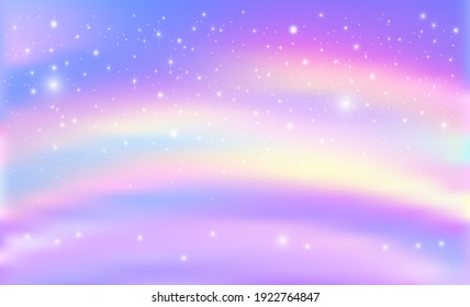 Fantasy background of rainbow magic sky in sparkling stars.
Vector illustration for children.
