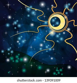 Fantasy background with Tribal Sun and field at Night
