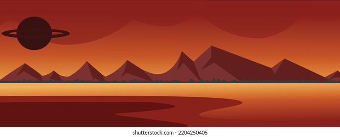 
Fantasy Background For Ui Game Cartoon illustration of a landscape planet, with layers for parallax including strange mountains