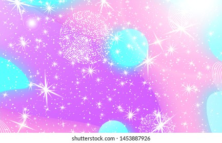 Fantasy background. Unicorn pattern. Holographic magic stars. Vector illustration. Fantasy abstract background.