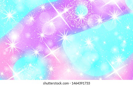 Fantasy background. Unicorn pattern. Holographic magic stars. Vector illustration. Fantasy abstract background.