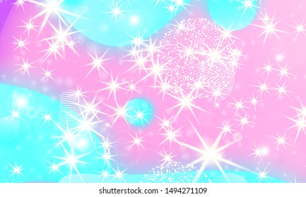 Fantasy background. Unicorn pattern. Holographic magic stars. Vector illustration. Fantasy abstract background.