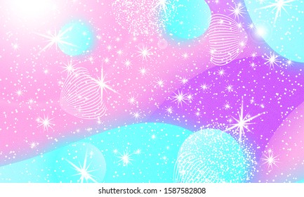Fantasy background. Unicorn pattern. Holographic magic stars. Vector illustration. Fantasy abstract background.