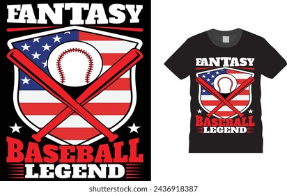 Fantasy Baseball Legend, baseball t shirt design template. Creative, typography, vector, Illustration, baseball game, sports, t shirt design template, ready  for print poster, banner, mug, shirt.  