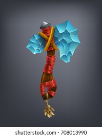 Fantasy battle axe weapon for game or cards. Vector illustration.