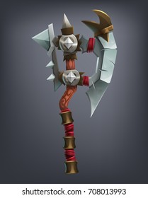 Fantasy battle axe weapon for game or cards. Vector illustration.