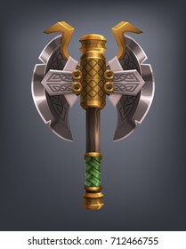 Fantasy-Schlacht-Axt-Waffe für Spiel oder Karten. Vektorgrafik.