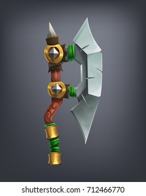 Fantasy battle axe weapon for game or cards. Vector illustration.