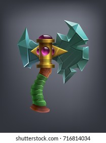 Fantasy battle axe weapon for game or cards. Vector illustration.