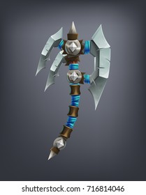 Fantasy battle axe weapon for game or cards. Vector illustration.