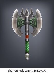 Fantasy battle axe weapon for game or cards. Vector illustration.