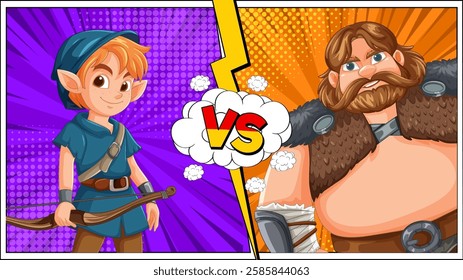 A fantasy battle between elf and Viking warrior