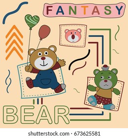 Fantasy Bear, kids t shirt design, wallpaper, cartoon vector illustration