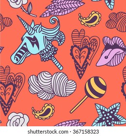 fantasy beautiful doodle unicorn seamless pattern colorful abstract background