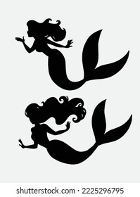 Fantasy beautiful Mermaid silhouettes vector