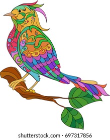 Fantasy bird. hand drawn doodle. adult antistress coloring page