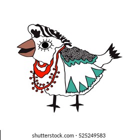 Fantasy birds.hand drawn lines pattern. Ethnic patterned vector illustration. African, indian, totem, tribal, design.Ethnic bird