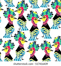 Fantasy birds.hand drawn vector pattern. Ethnic patterned vector illustration. African, indian, totem, tribal, design.