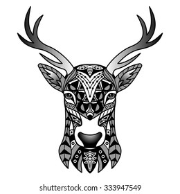 Fantasy Black Deer. Vector illustration for textile prints, tattoo, signs, web and graphic design