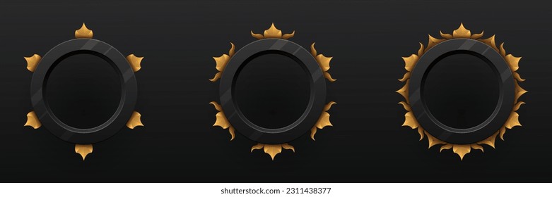 Fantasy black and gold game avatar banner border frames for game ui design