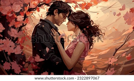 fantasy In a blossoming sakura garden, an anime couple