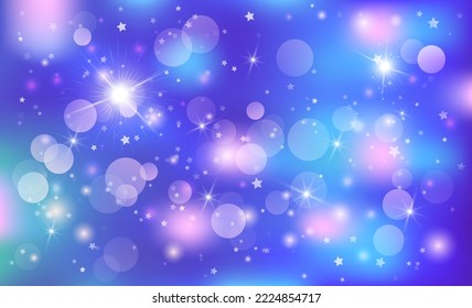 Fantasy blue background in sparkling stars for design. Vector illustration for children.