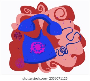 A fantasy blue telephone on a vintage brown background. This cartoon illustration can be used as a logotype for phone and creative companies, client services, for info materials. Vector, isolated.