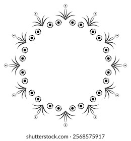 Fantasy boho floral ornament from curved lines. Black mandala vector illustration. Harmonious ornate pattern. Ethnic monochrome frame without text. Calm ornamental decor